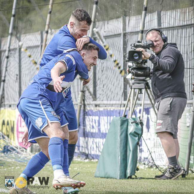 Jordan Davies celebrates the opener scored by Ben Fawcett